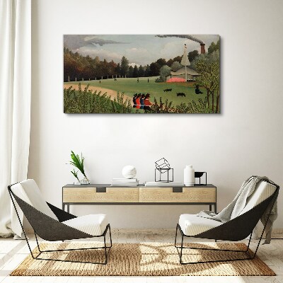 Tableau imprimé sur toile Paysage vert avec des personnages