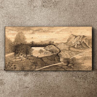 Tableau sur toile Paysage avec un pont et des arbres