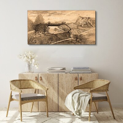 Tableau sur toile Paysage avec un pont et des arbres