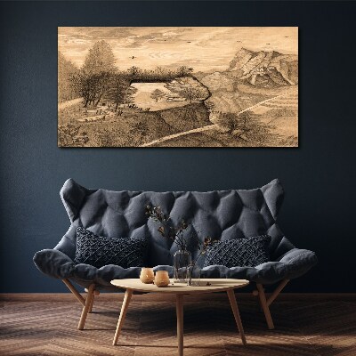 Tableau sur toile Paysage avec un pont et des arbres