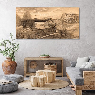 Tableau sur toile Paysage avec un pont et des arbres