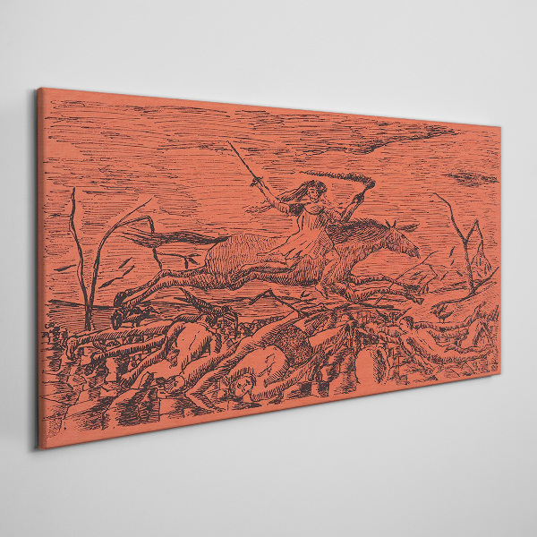 Tableau imprimé sur toile Cavalier sur un paysage de feu