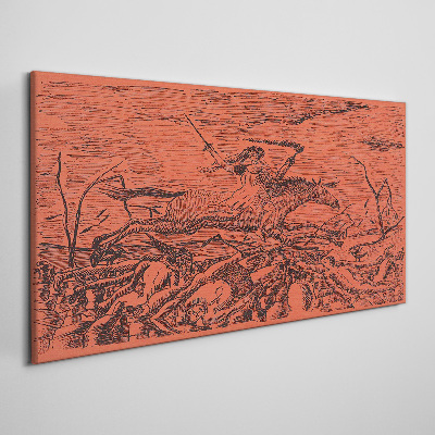 Tableau imprimé sur toile Cavalier sur un paysage de feu