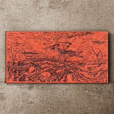 Tableau imprimé sur toile Cavalier sur un paysage de feu