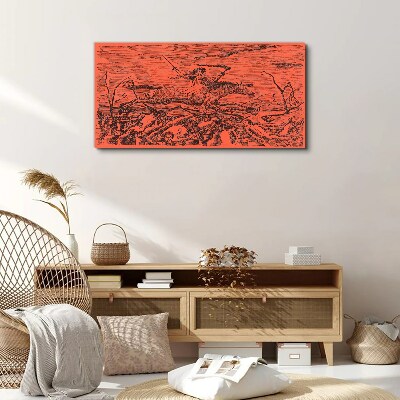 Tableau imprimé sur toile Cavalier sur un paysage de feu