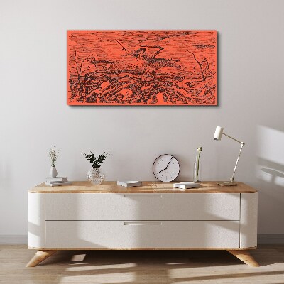 Tableau imprimé sur toile Cavalier sur un paysage de feu
