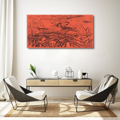 Tableau imprimé sur toile Cavalier sur un paysage de feu