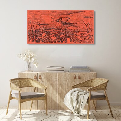 Tableau imprimé sur toile Cavalier sur un paysage de feu