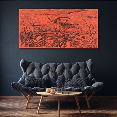 Tableau imprimé sur toile Cavalier sur un paysage de feu