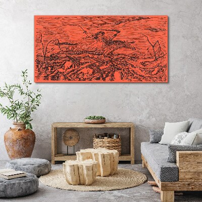 Tableau imprimé sur toile Cavalier sur un paysage de feu