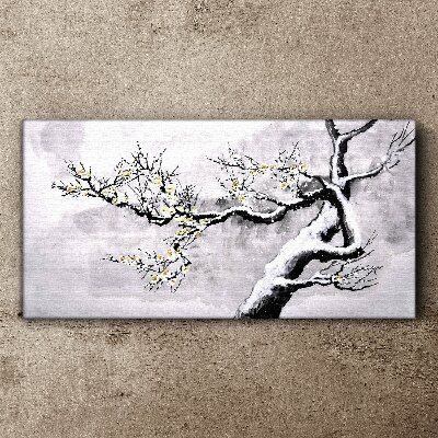 Tableau toile imprimée Une branche fleurie aux tons monochromes