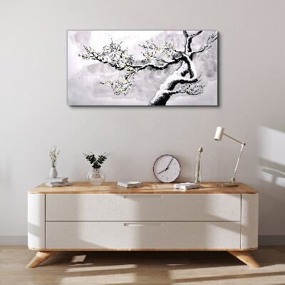 Tableau toile imprimée Une branche fleurie aux tons monochromes