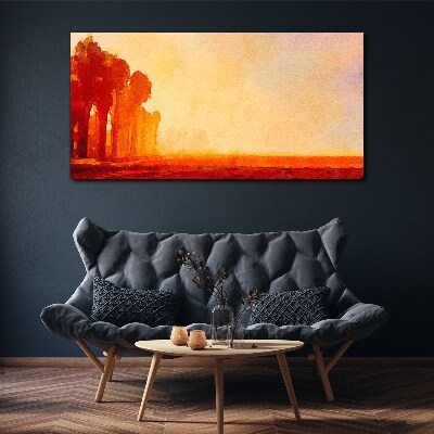 Tableau sur toile Coucher de soleil derrière les palmiers