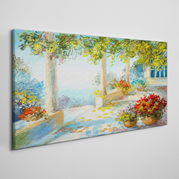 Tableau toile imprimée Paysage de printemps avec des fleurs