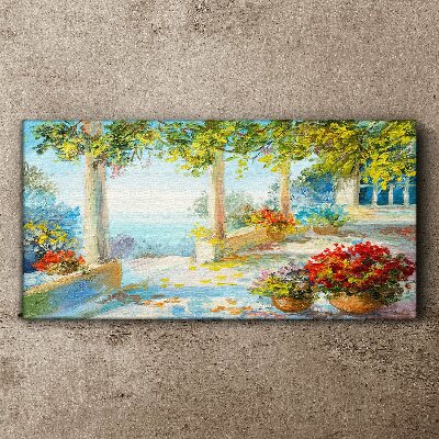 Tableau toile imprimée Paysage de printemps avec des fleurs