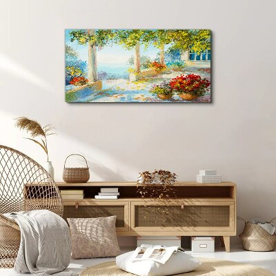 Tableau toile imprimée Paysage de printemps avec des fleurs