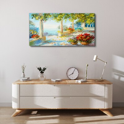 Tableau toile imprimée Paysage de printemps avec des fleurs