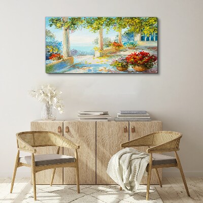 Tableau toile imprimée Paysage de printemps avec des fleurs