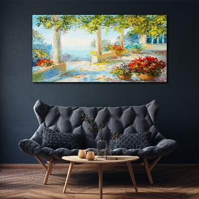 Tableau toile imprimée Paysage de printemps avec des fleurs