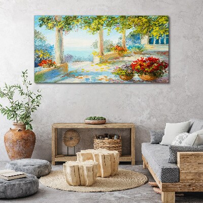 Tableau toile imprimée Paysage de printemps avec des fleurs