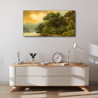 Tableau toile imprimée Lumière dorée sur une rivière calme