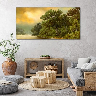 Tableau toile imprimée Lumière dorée sur une rivière calme