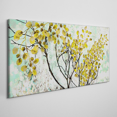 Tableau sur toile Feuilles de printemps sur fond bleu