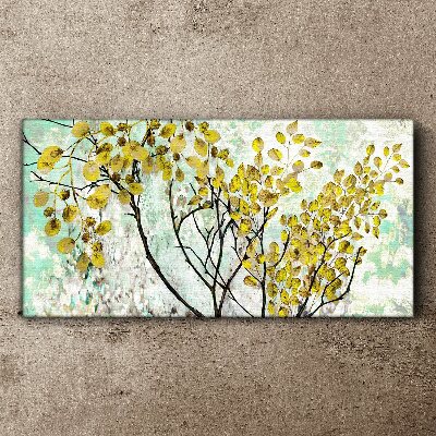 Tableau sur toile Feuilles de printemps sur fond bleu