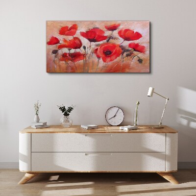 Tableau toile imprimée Coquelicots rouges sur fond pastel