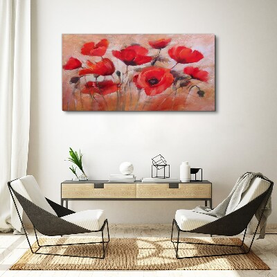 Tableau toile imprimée Coquelicots rouges sur fond pastel