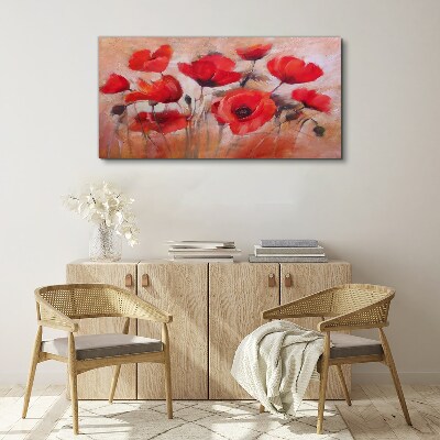 Tableau toile imprimée Coquelicots rouges sur fond pastel