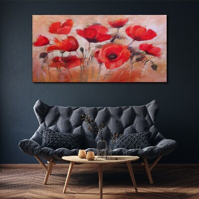 Tableau toile imprimée Coquelicots rouges sur fond pastel