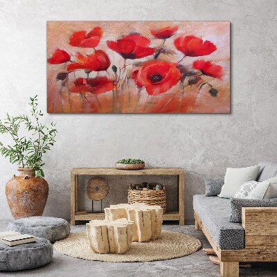 Tableau toile imprimée Coquelicots rouges sur fond pastel