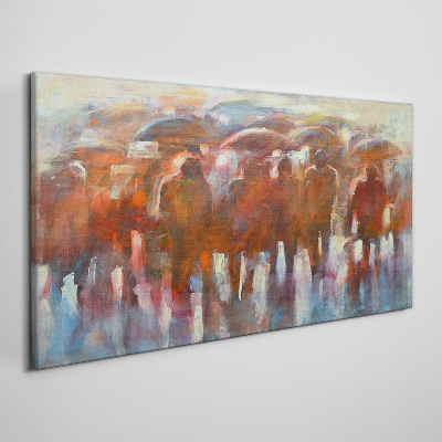 Tableau imprimé sur toile Scène pluvieuse avec parapluies