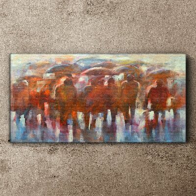 Tableau imprimé sur toile Scène pluvieuse avec parapluies