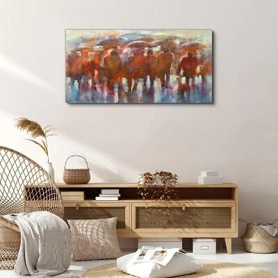 Tableau imprimé sur toile Scène pluvieuse avec parapluies