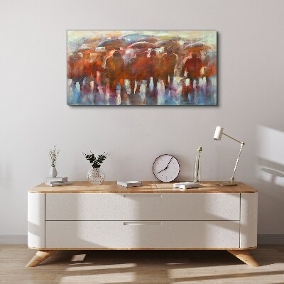 Tableau imprimé sur toile Scène pluvieuse avec parapluies
