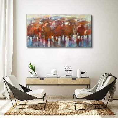 Tableau imprimé sur toile Scène pluvieuse avec parapluies