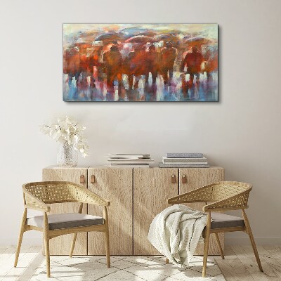 Tableau imprimé sur toile Scène pluvieuse avec parapluies