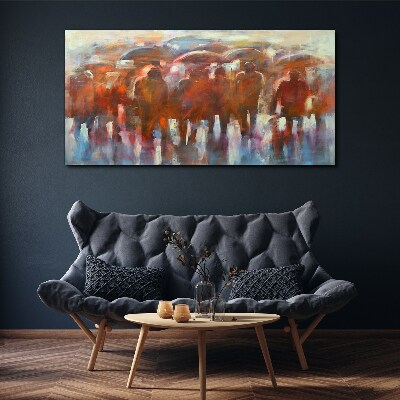 Tableau imprimé sur toile Scène pluvieuse avec parapluies