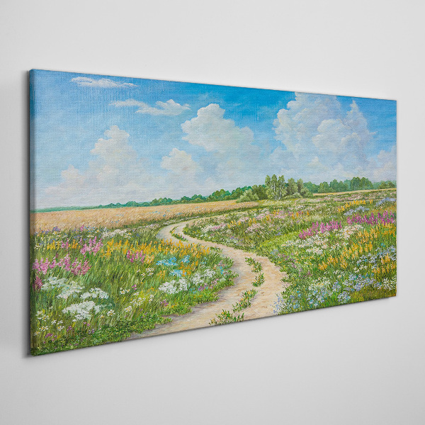 Tableau sur toile Un chemin fleuri parmi les prairies