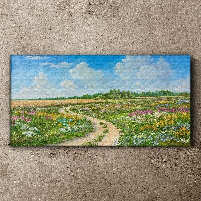 Tableau sur toile Un chemin fleuri parmi les prairies