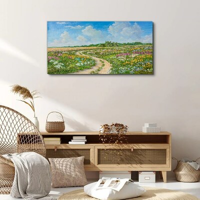 Tableau sur toile Un chemin fleuri parmi les prairies