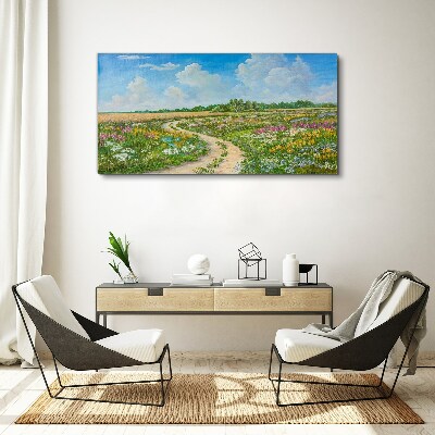 Tableau sur toile Un chemin fleuri parmi les prairies