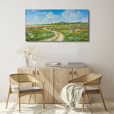 Tableau sur toile Un chemin fleuri parmi les prairies
