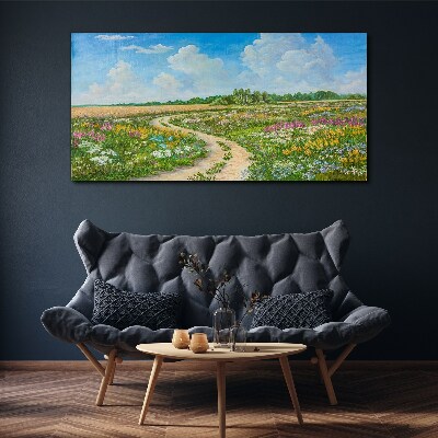 Tableau sur toile Un chemin fleuri parmi les prairies