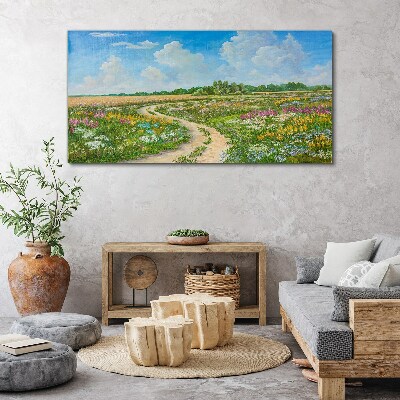 Tableau sur toile Un chemin fleuri parmi les prairies