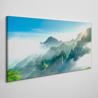 Tableau imprimé sur toile Paysage de montagne par un matin brumeux