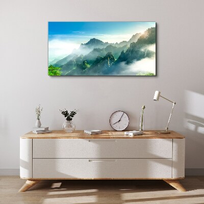 Tableau imprimé sur toile Paysage de montagne par un matin brumeux