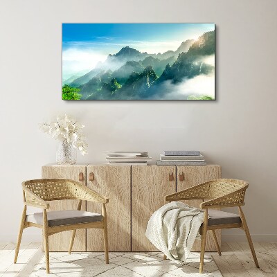 Tableau imprimé sur toile Paysage de montagne par un matin brumeux